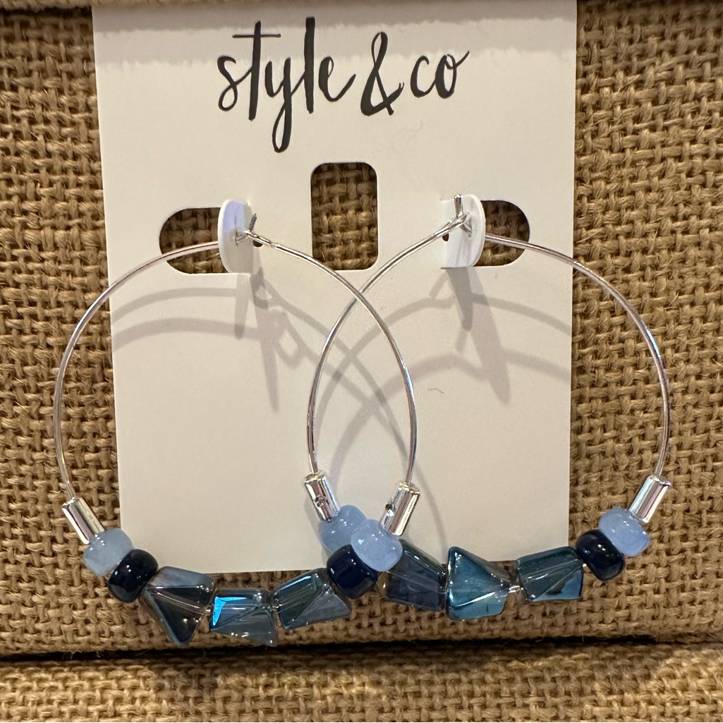 Nwt Style Co Hoop Earrings Silver Tone Hoops W Shades Of Blue Beads 20$